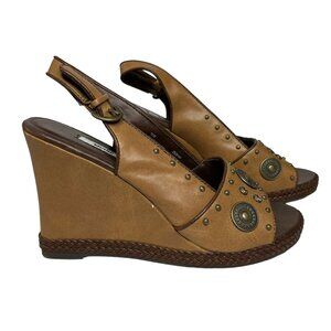 Metro 7 Teri Wedges Shoes Sandals Brown Decorative Size 8.8 Hippie